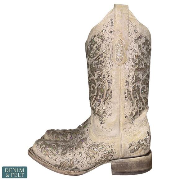 Corral A3397 White Glittered Inlay Crystals Wedding Cowboy Western Boots 6.5 M - Picture 7 of 16